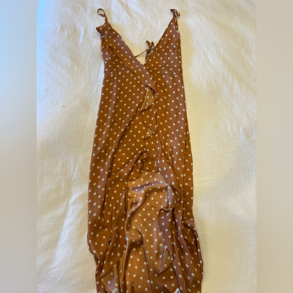 High low orange polka dot dress